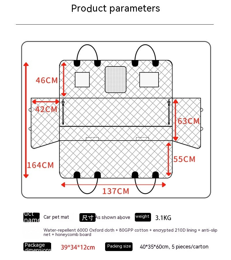 Estera para mascota de coche con soporte de carga alargada rodeada impermeable de tela Oxford 600D