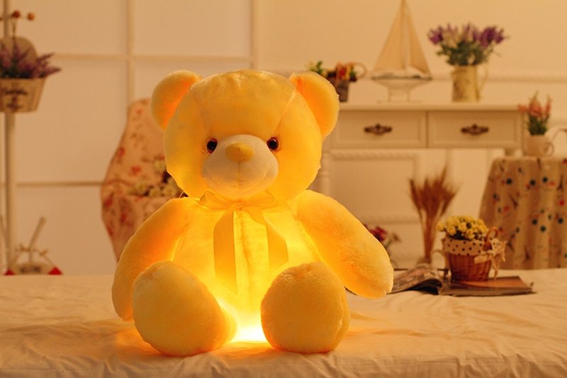 Oso de peluche con luz LED creativa, animales de peluche, juguete de peluche colorido brillante, regalo de Navidad para niños, almohada