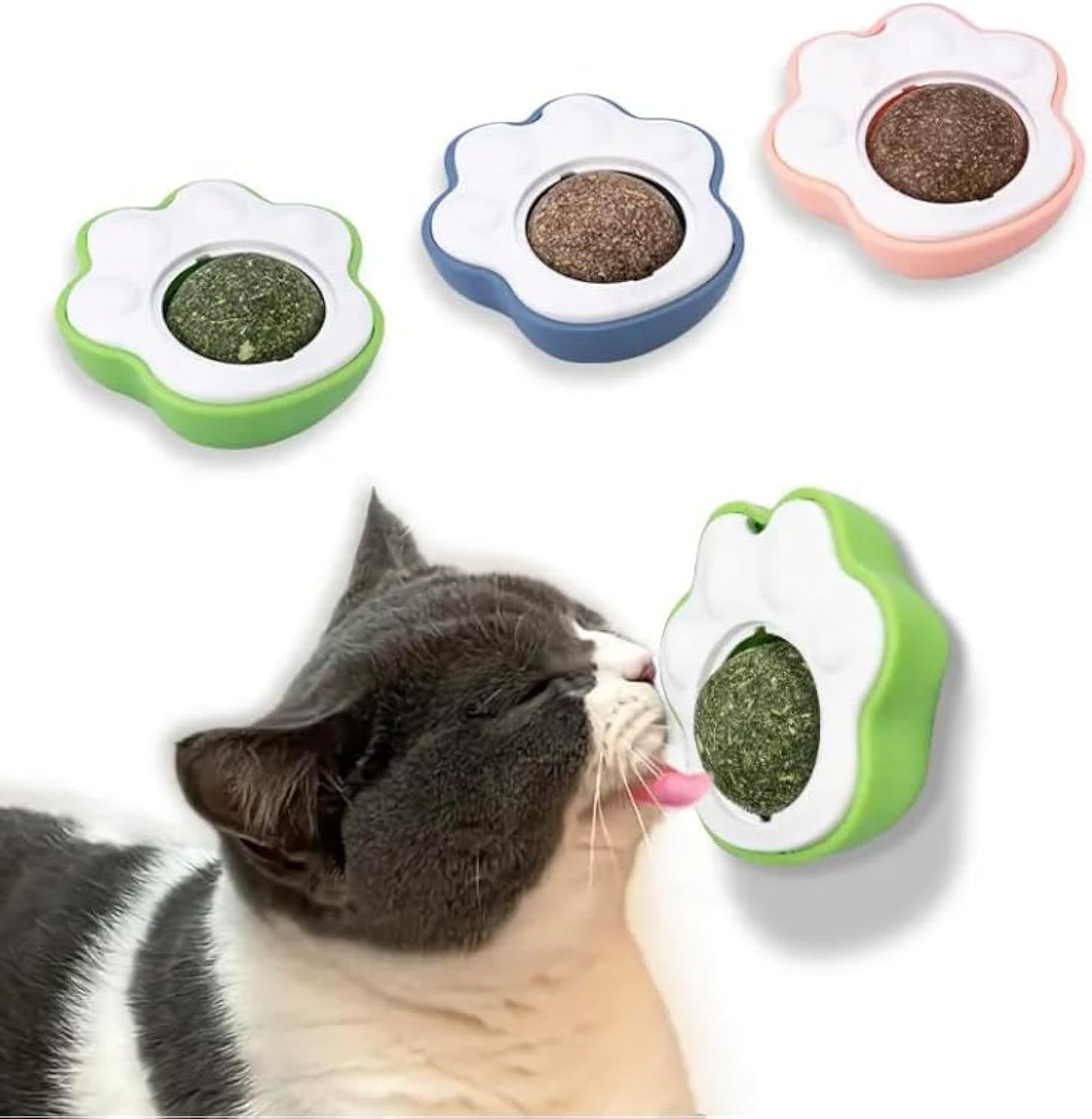 Bolas de hierba gatera, bolas de energía extra para gatos, juguetes comestibles para lamer con forma de liana para gatos, juguetes para masticar para la pared para limpieza dental de dientes de gatitos saludables