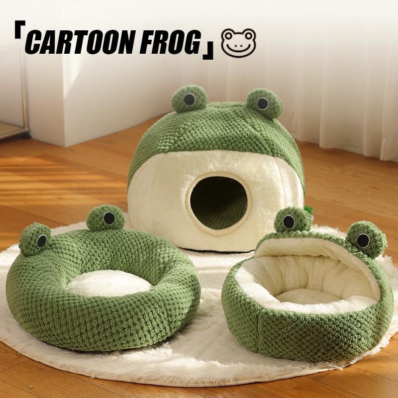 Lit de chat en forme de grenouille de dessin animé, lit de chat confortable d'intérieur pour chats ou petits chiens, chenil mignon pour animal de compagnie, nid de chat pour chiot, chaton, lapin