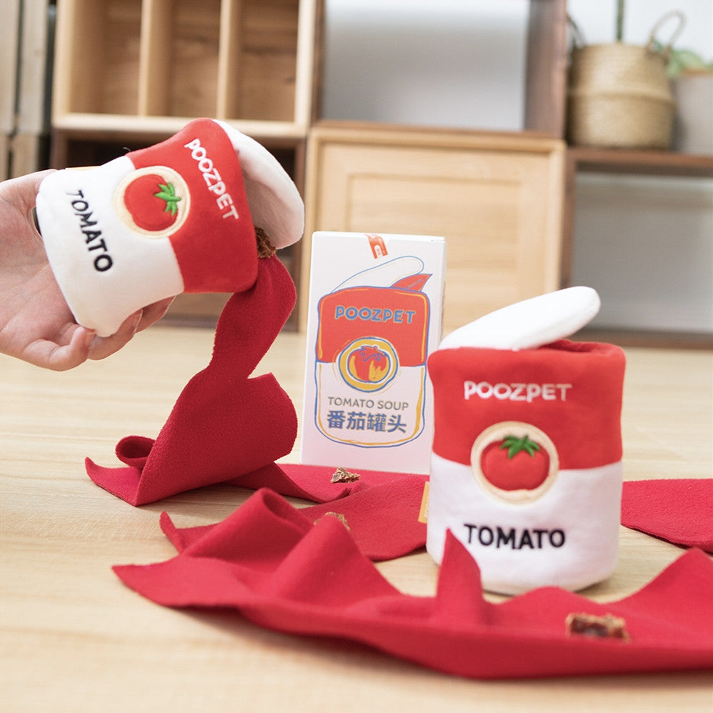 Juguete educativo para perros con tomate enlatado, juguete para olfatear alimentos con fugas