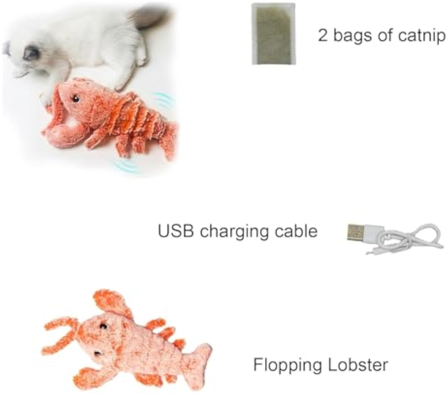 Flopping Lobster Toy For Cats And Small Dogs - Catnip Infused Kitten Toys For Indoor Fun - Chew And Kicker Toy USB-Rechargeable And Washable Design Its Soft Construction Multiple Features And Appea