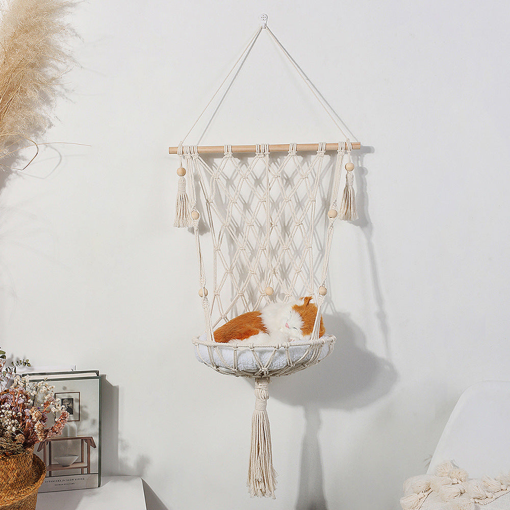 Woven Creative Cotton Rope Net Pocket Hanging Cat Litter Basket