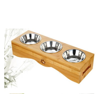 The pet dog bowl bowl bowl bowl three bowl of single double bamboo ceramic bowl hutchdog pet dog bowl stainless steel table