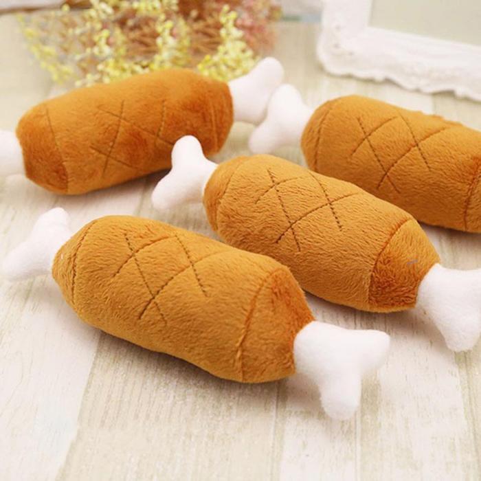 Molaires de cuisse de poulet en peluche à double os, jouet sonore