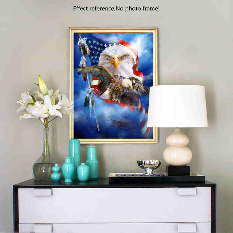 Pintura de diamante 5D DIY, búho cruzado con imagen de bandera, decoración del hogar, pintura de bordado de diamantes, animales