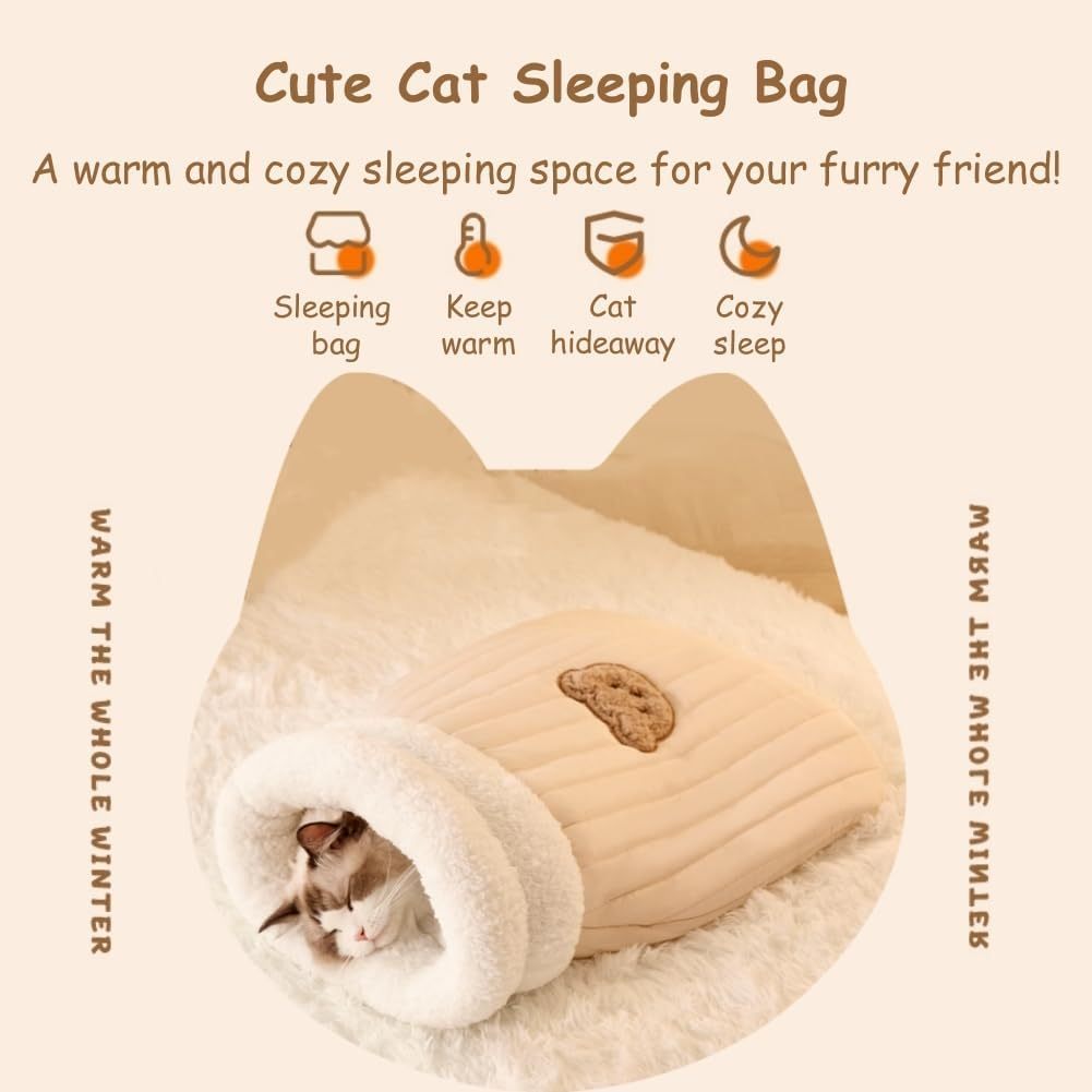 Cat Sleeping Bag For Indoor Cats Cozy Winter Cat Sleeping Bag Soft Plush Cat Sack Self Warm Cat Bed Cave Fluffy Cat Tunnel Cat Hideaway Calming Sleeping Bag Bed For Cats Kittens