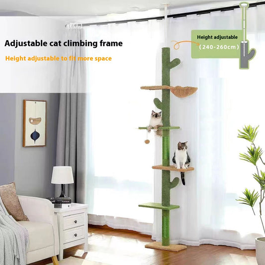 Árbol para gatos con forma de cactus, rascador integrado para gatos, juguete para gatos, estructura de escalada de madera maciza con alivio automático