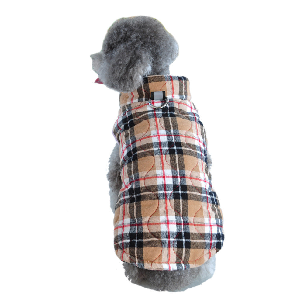 Vêtements d'hiver pour animaux de compagnie, en coton lourd, veste à carreaux avec fermeture éclair, doudoune, fournitures pour animaux de compagnie