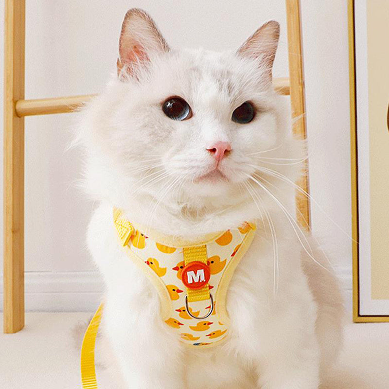 Corde de traction pour chats Gilet de traction spécial canard jaune Haute valeur Anti-casse Réglable pour la marche