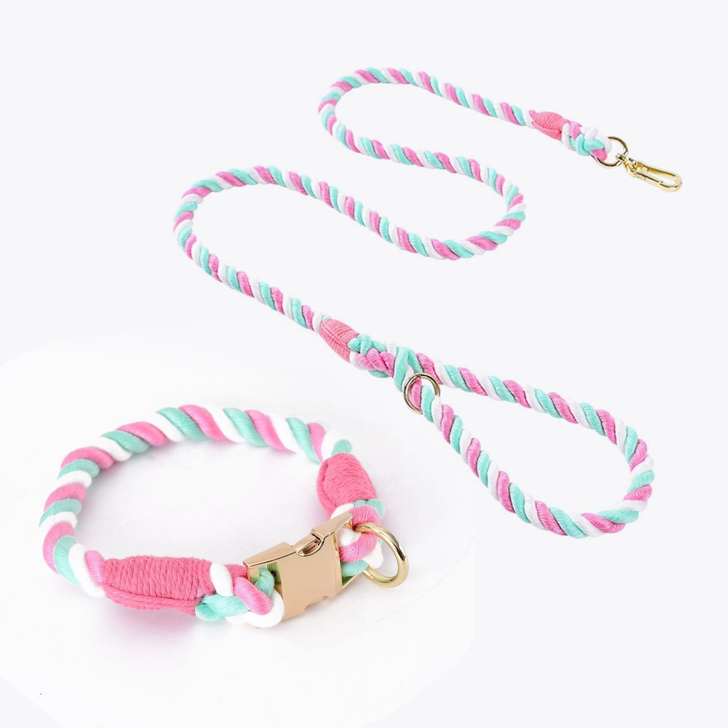 Weaving Gradient Colored Cotton Rope Pet Collar