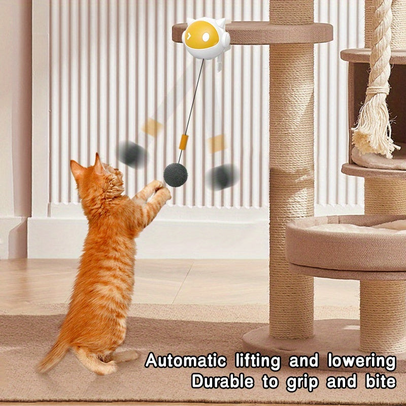 Un juguete interactivo para gatos que mueve automáticamente la pelota hacia arriba y hacia abajo sin necesidad de una mano Con clips para estimular el instinto de caza del gato Funciona con pilas AAA no recargables Alfombrilla de plástico duradera No 