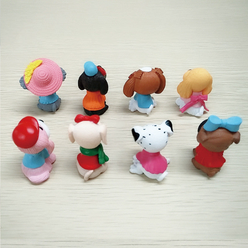 8 Cartoon Fashion Puppy PVC Animal Ornaments