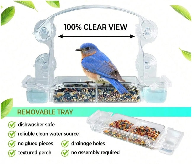 Comedero para pájaros con ventana transparente, 1 unidad, con ventosas fuertes, vista sin obstáculos con agua, comederos para pájaros transparentes, montaje en ventana, casa para pájaros acrílica para ver