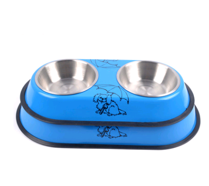 High quality stainless steel double bowl dog food utensils paint detachable double bowl pet supplies