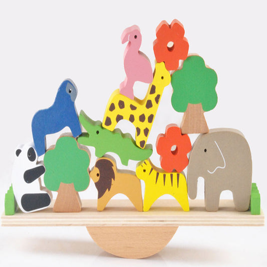 Wooden forest animals balance beam