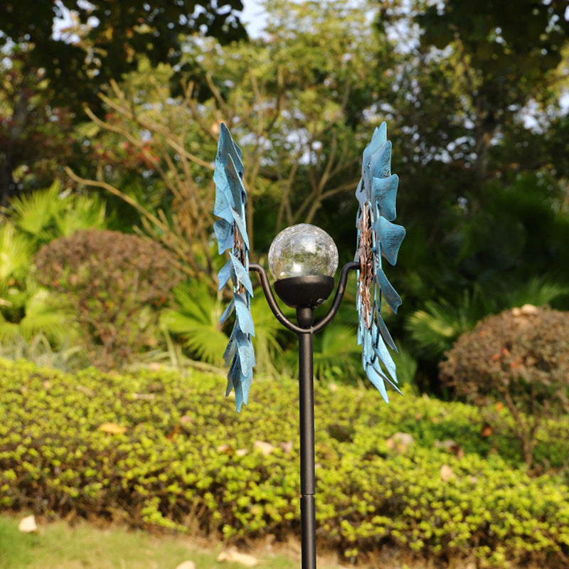 Luz solar de molino de viento de hierro forjado, luz impermeable para paisaje de jardín al aire libre