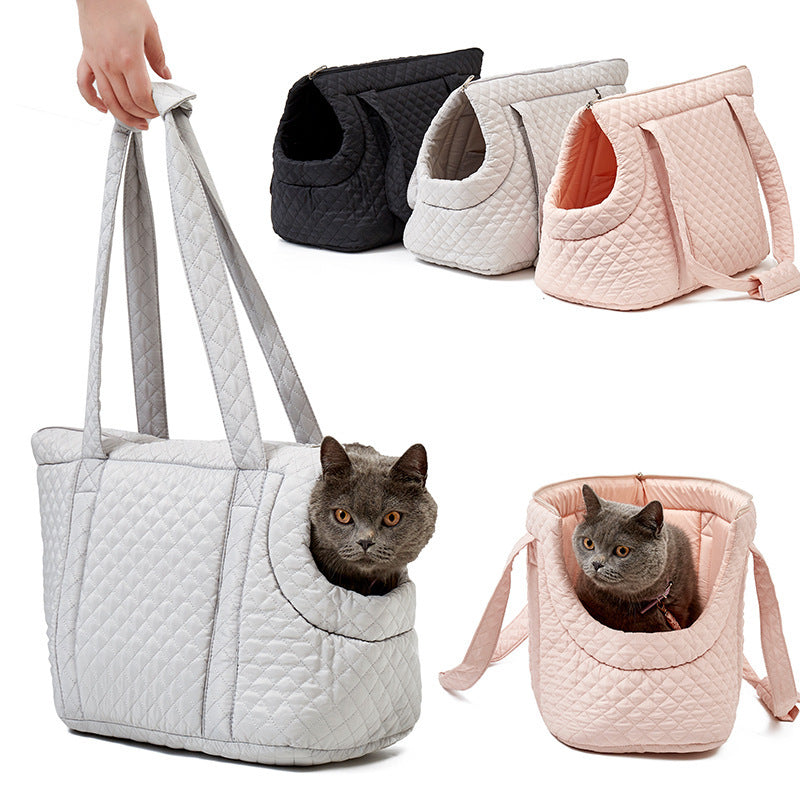 Otoño e Invierno rombo estilo coreano acolchado mascota portátil de un solo hombro bolso gato Teddy viaje bolsa portátil para mascotas