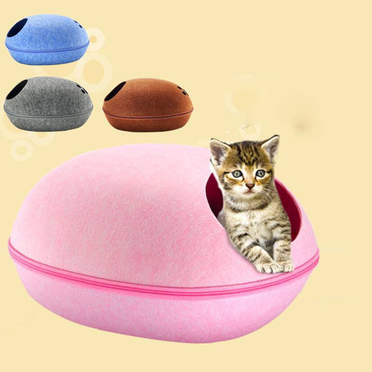 Cama para gatos semicerrada extraíble y transpirable con forma de cáscara de huevo