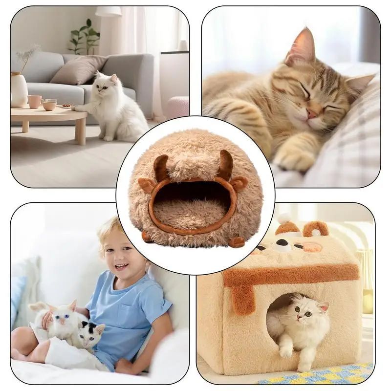 Cat Cave Yak Shaped Warm Pet Bed Cat Caves Indoor Cat Nest Semi-Enclosed Dog Tent Bed With Cover For Indoor And Outdoor Play