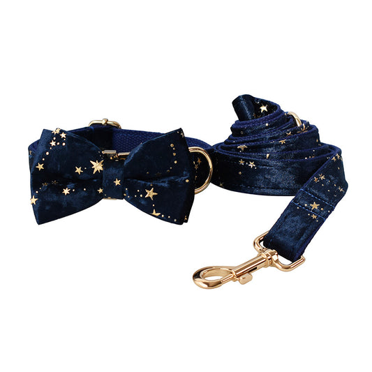 Blue Star Flannel Gold Buckle Dog Ring