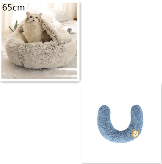 Lit d'hiver 2 en 1 pour chien et chat, lit rond en peluche chaud, maison douce et longue en peluche pour animaux de compagnie