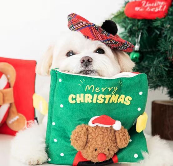 Navidad Lindo Perro de Tela Ocultar Libro de Comida Juguetes para Mascotas