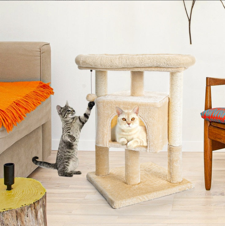 Torre para gatos Pefilos de 29 pulgadas para gatos de interior, condominio para gatos con postes rascadores de sisal, percha de felpa, muebles tipo cama para gatos, color beige