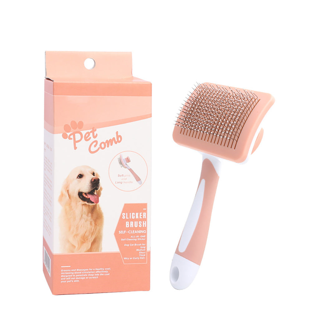 Self Cleaning Slicker Brush For Dogs, Cats Pets-One Click Cleaning Function-Gentle Effective Cat, Pet Dog Hair Remover-Dog Grooming Accessories For Small, Medium Large Dogs