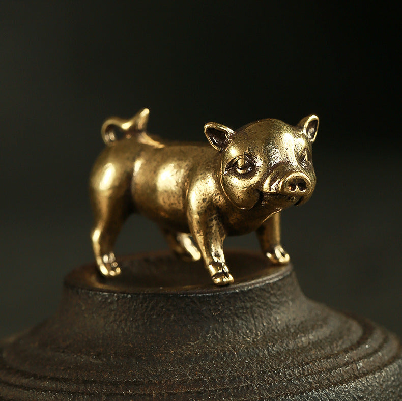 Brass Creative Small Copper Ware Piglet Symbolic Animals Desktop Decoration Metal Model Pendant