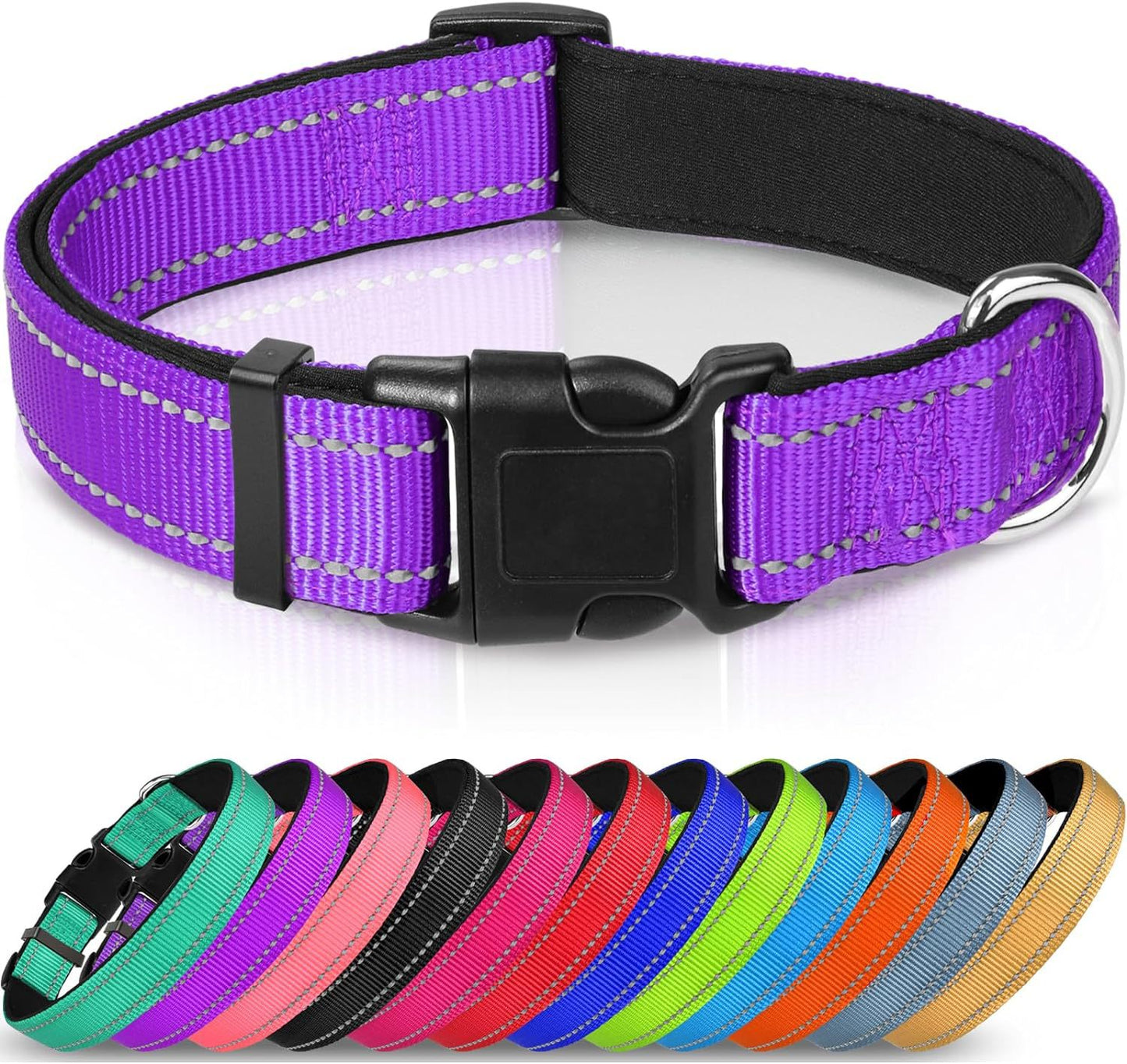 Collier pour chien réglable en sangle en nylon réfléchissant