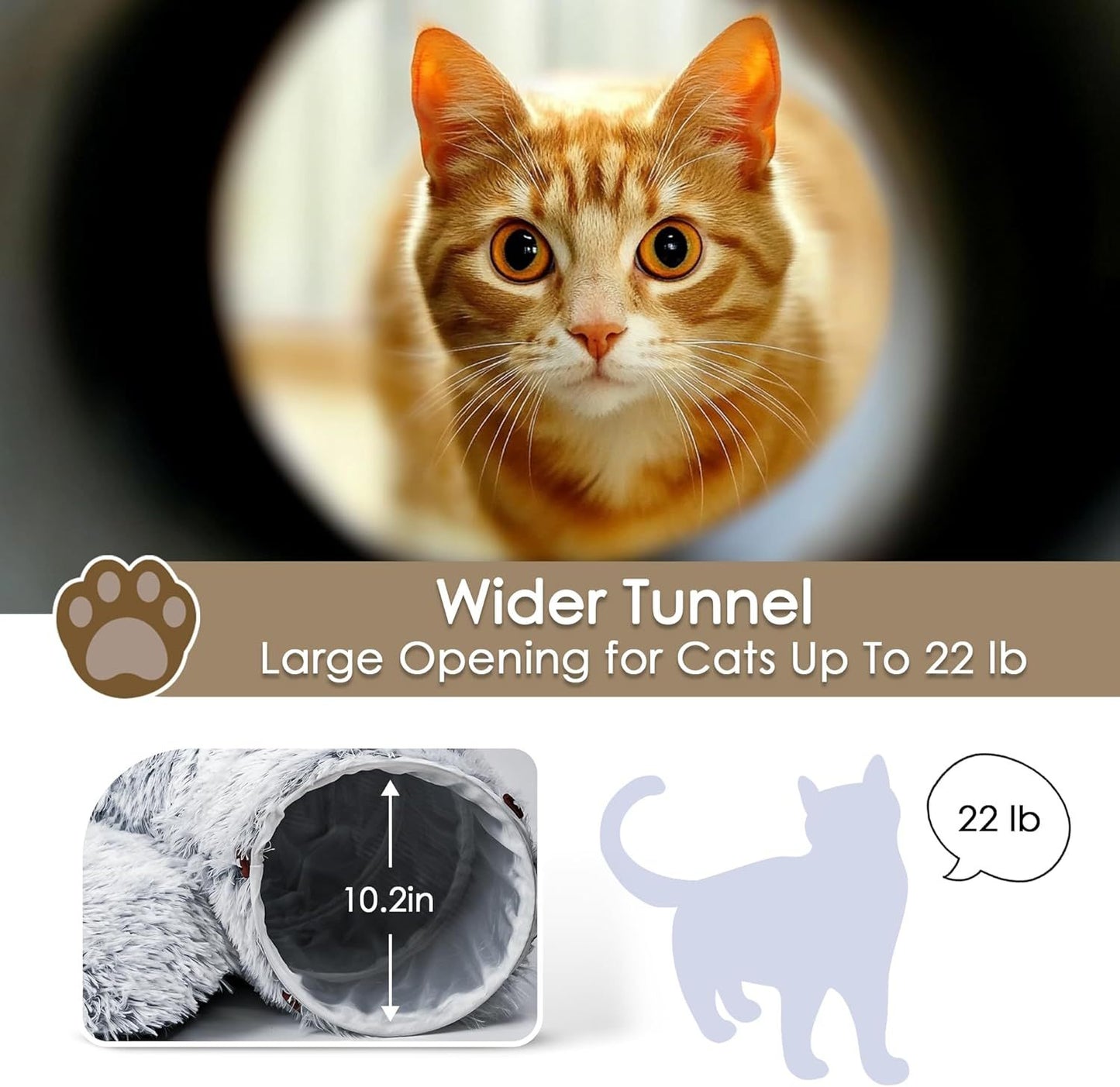 Lit tunnel pour chat pour chats d'intérieur Peekaboo Cat Cave avec tapis de jeu doux lavable Tube en fourrure pour chat pour chaton chiot lapin gris