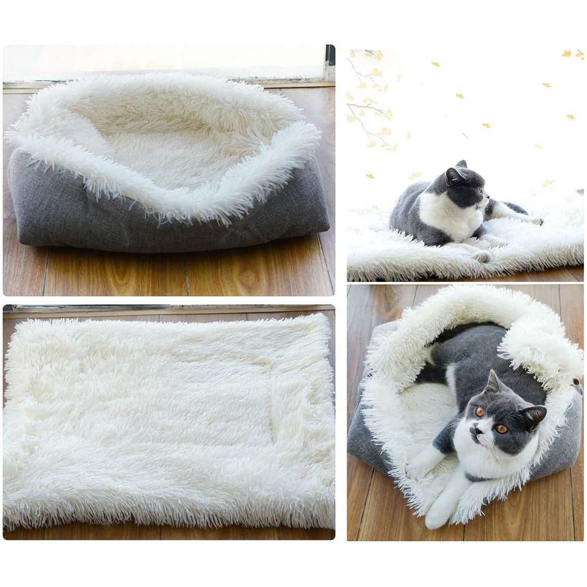 Two Purpose Pet Blanket Nest Self-Heating Warm Pad Pet Cat Dog Fluffy Long Hair Sleeping Pad Thick Double Layer Washable Sofa