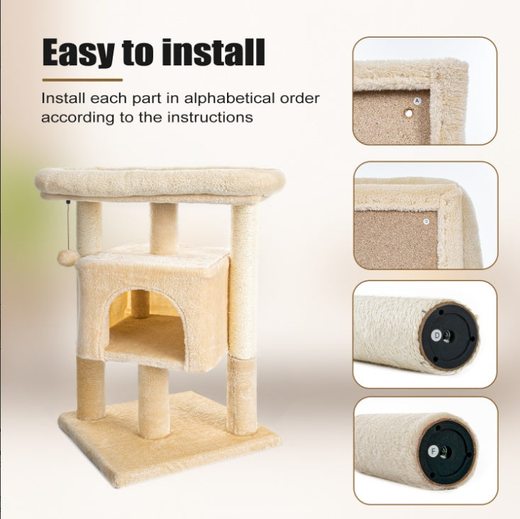 Torre para gatos Pefilos de 29 pulgadas para gatos de interior, condominio para gatos con postes rascadores de sisal, percha de felpa, muebles tipo cama para gatos, color beige