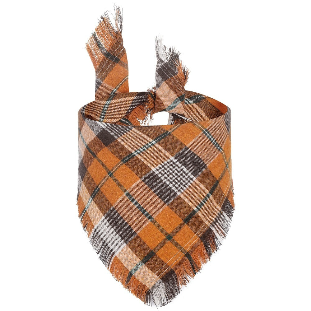 Bandana vivifiant pour chien d'automne avec bords à pompons, accessoires classiques pour vêtements de chien à carreaux triangulaires, écharpe pour chien Unny, costume pour accessoire photo de Thanksgiving et décoration de fête