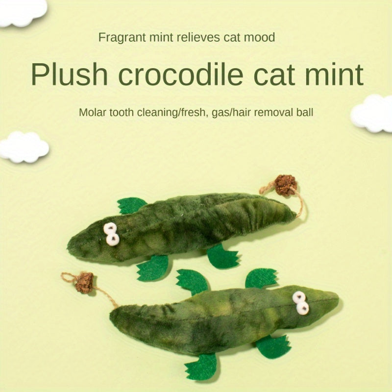 Jouet en peluche alligator à l'herbe à chat Jouet pour chat durable à base de plantes avec un parfum de menthe poivrée pour le nettoyage buccal et le soulagement du stress 