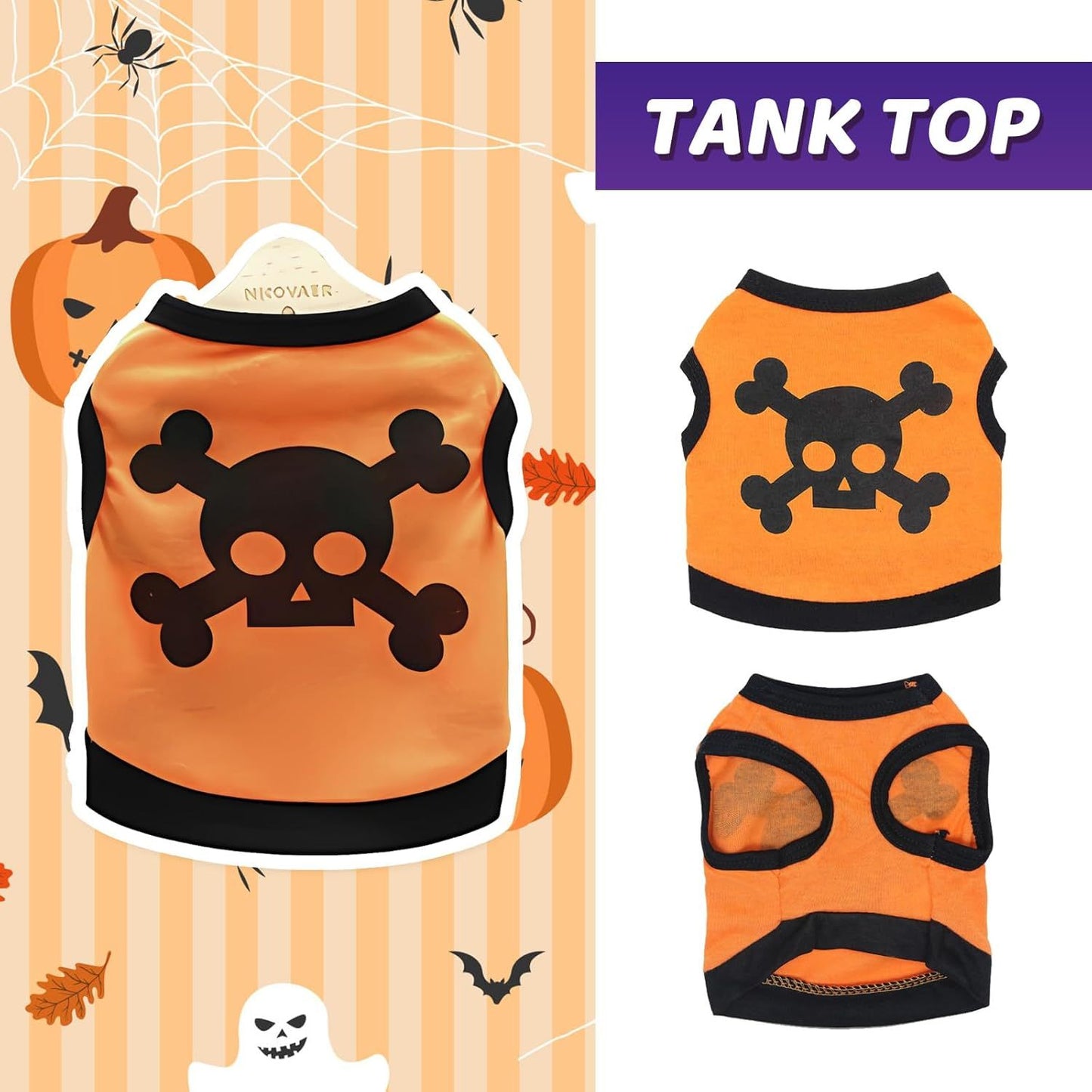 Dog Vest Skull Bones Halloween Cosplay Dog Tank Top Colour Blocking Stretch Cats Costumes