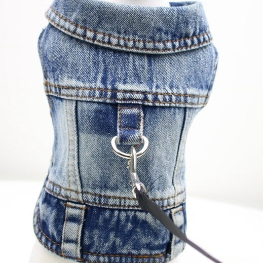 Gilet de Traction en Denim, vêtements à deux jambes pour petit chien, vêtements pour animaux de compagnie