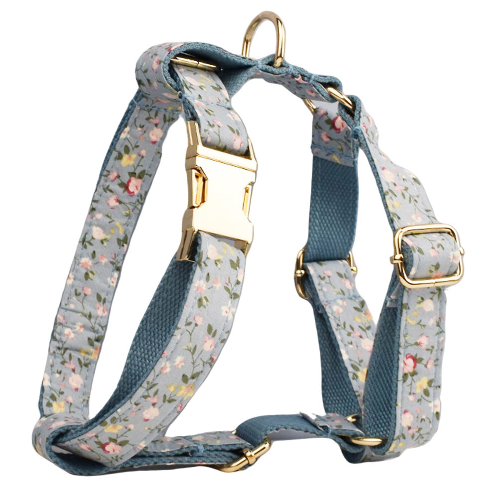 Blue Floral Polyester Cotton Collar With Dog Collar