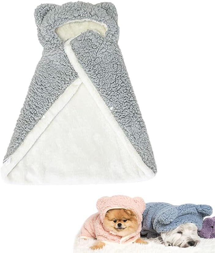 Capa de manta con capucha para mascotas de osito de peluche, disfraz de manta de forro polar para perros, manta de invierno para perros y gatos 