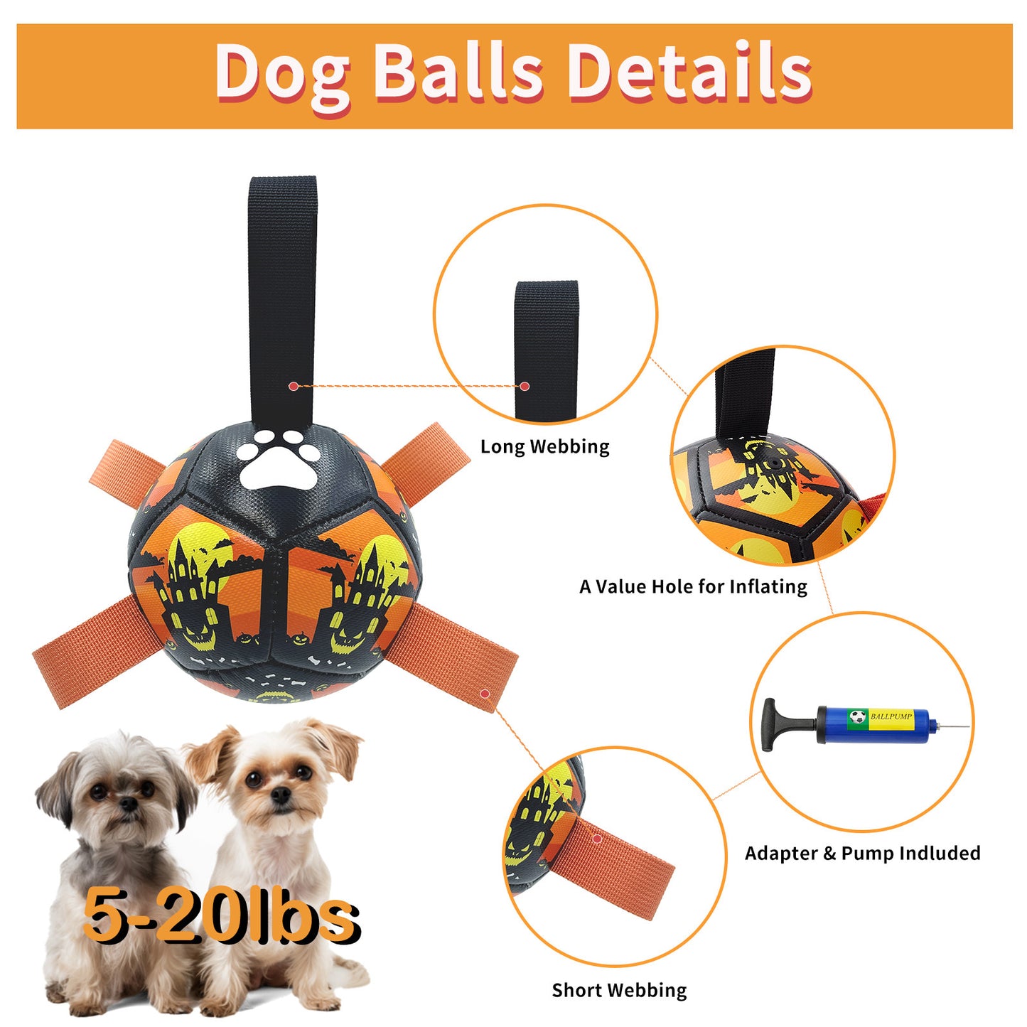 Juguetes interactivos para perros, balón de fútbol para perros con correas, fútbol para perros, pelotas para perros de tamaño pequeño, juguete acuático para interiores y exteriores, regalo para perros