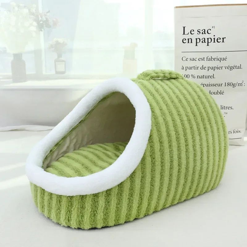 Cama para perros y gatos engrosada en 3D para otoño e invierno, cálida cama para perros con agujeros perforados y esponja extraíble, cama para mascotas a rayas, sofá nido para cachorros