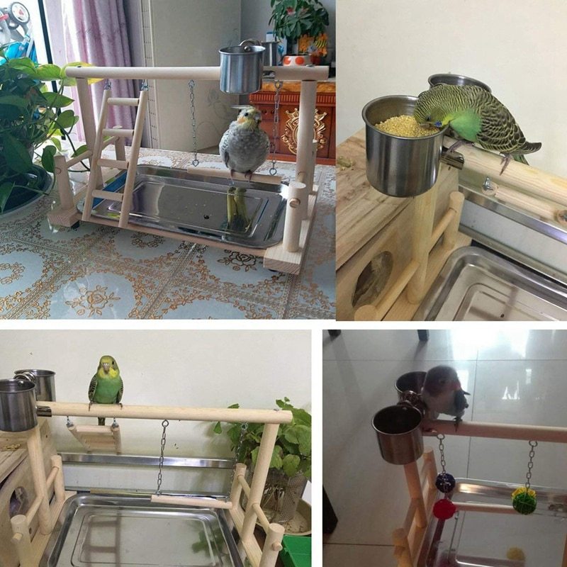 Wooden Small Cockatiel Floor Parrot Standing Stand