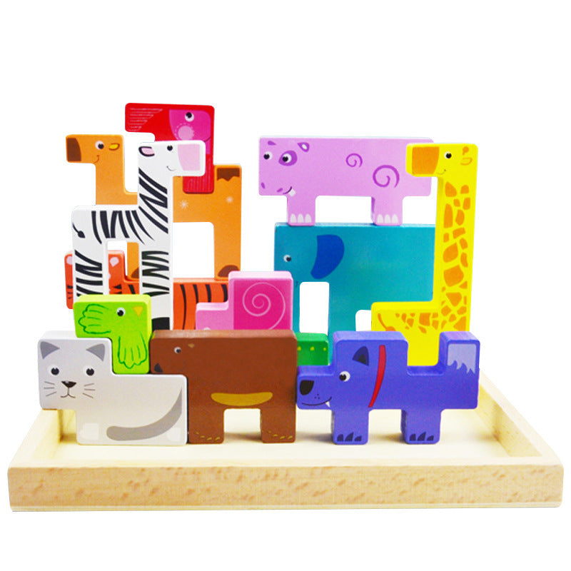 Puzzle de jouets de bloc de construction d'animaux en bois pour les enfants