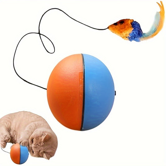 Pelota de juguete interactiva para gatos, ratón de peluche, color azul y naranja