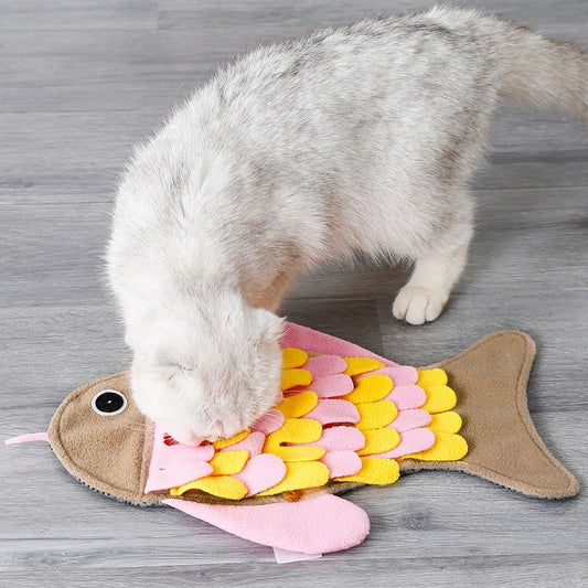 Juguete de entrenamiento para gatos con forma de pez y manta con olor