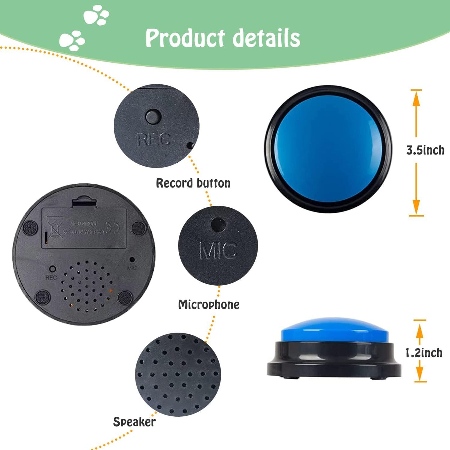 Voice Recording Button For Communication Pet Training Buzzer 30 Second Record Playback Dog Toy Voice Recording Clicker