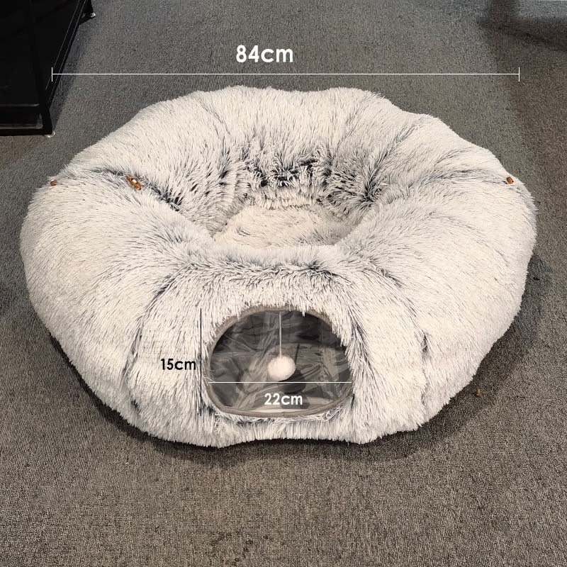 Lit pour chat en peluche chaud avec tunnel pour chats d'intérieur pliable en forme de donut pour chat, grotte de couchage antidérapante pour chaton, fournitures pour animaux de compagnie