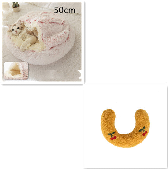 Lit d'hiver 2 en 1 pour chien et chat, lit rond en peluche chaud, maison douce et longue en peluche pour animaux de compagnie