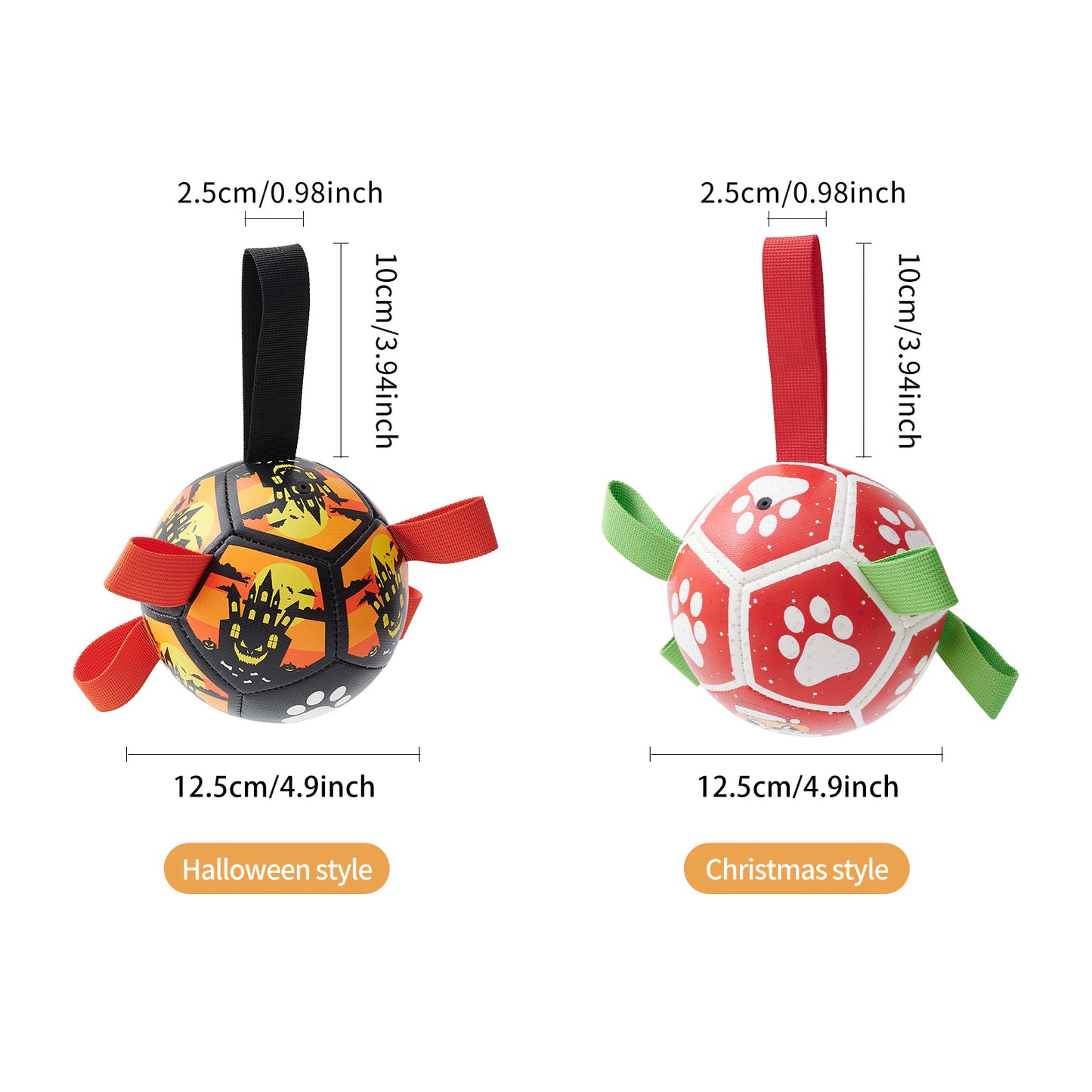 Pelotas de fútbol para perros, juguete con Sraps, regalo de Navidad y Halloween para mascotas, juguete de cumpleaños para cachorros, juguetes interactivos para tira y afloja, juguetes acuáticos 